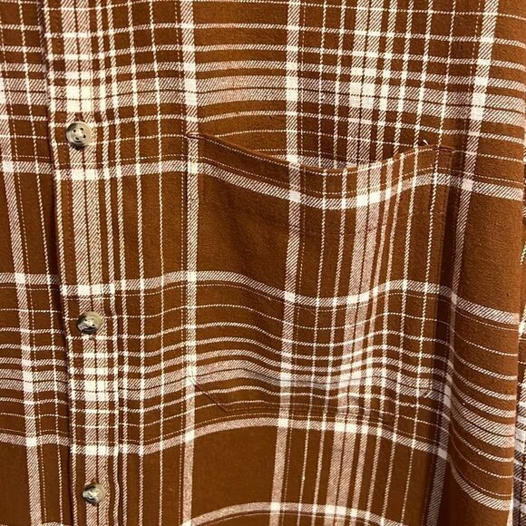 ASOS Design Brown White Plaid Cotton Long Sleeve Button Down Shirt Men’s Medium - Picture 3 of 7